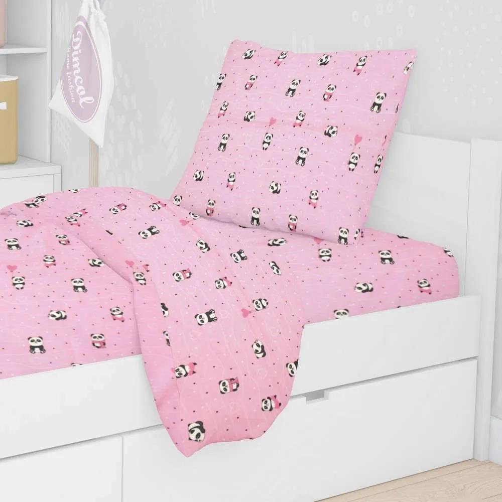 Μαξιλαροθήκη Παιδική Εμπριμέ Panda 111 Pink DimCol 50Χ70 50x70cm 100% Βαμβάκι