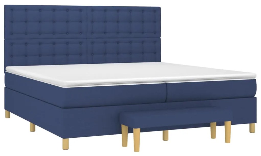 Κρεβάτι Boxspring με Στρώμα Μπλε 200x200 εκ. Υφασμάτινο - Μπλε