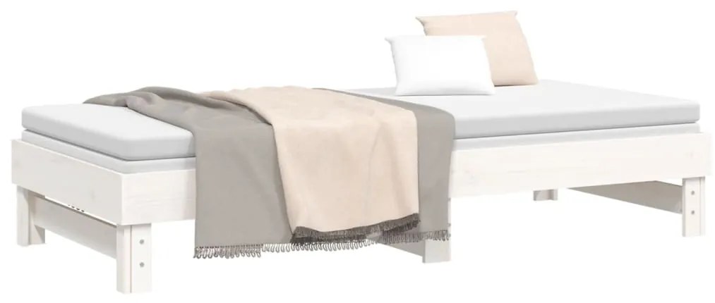 vidaXL Καναπές Κρεβάτι Συρόμενος Λευκός 2x(90x200) εκ. Μασίφ Πεύκο
