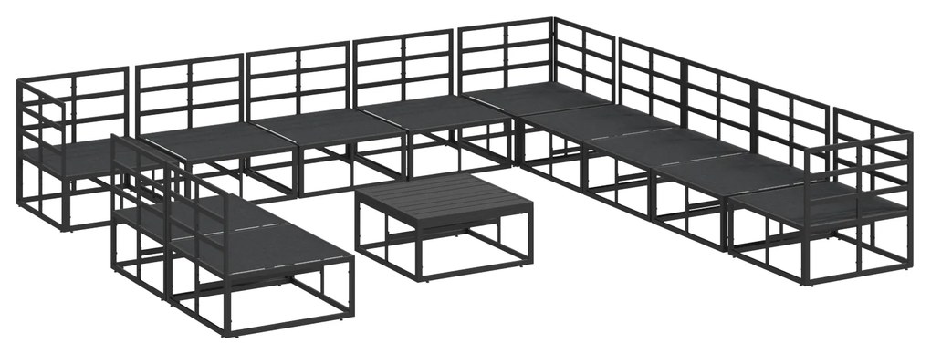 vidaXL Σετ Καναπέ Κήπου με μαξιλάρι 12 pcs Μαύρο Αλουμίνιο