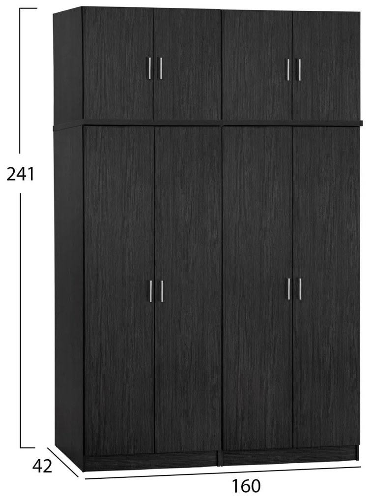 Ντουλάπα Jenna Τετράφυλλη με Πατάρι Zebrano 160x42x241 εκ. 160x42x241 εκ.