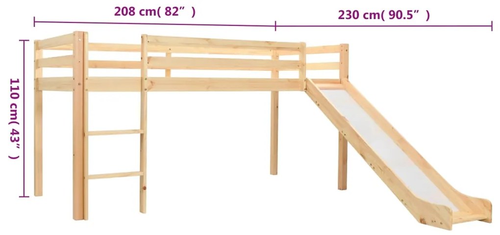 vidaXL Πλαίσιο Υπερυψ. Κρεβατιού με Τσουλήθρα & Σκάλα 97x208 εκ. Πεύκο