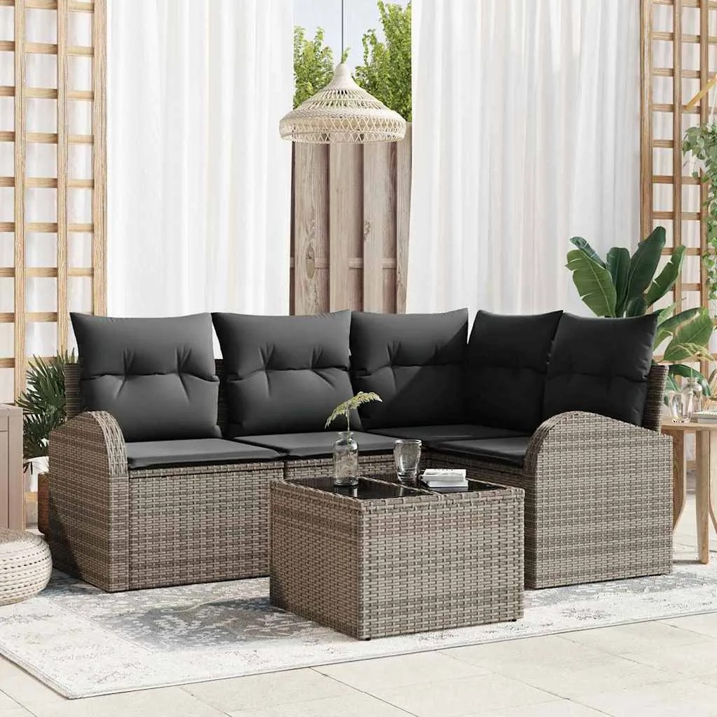 vidaXL Σετ Καναπέ Κήπου με μαξιλάρι 5 pcs Γκρι Πολυ ράταν