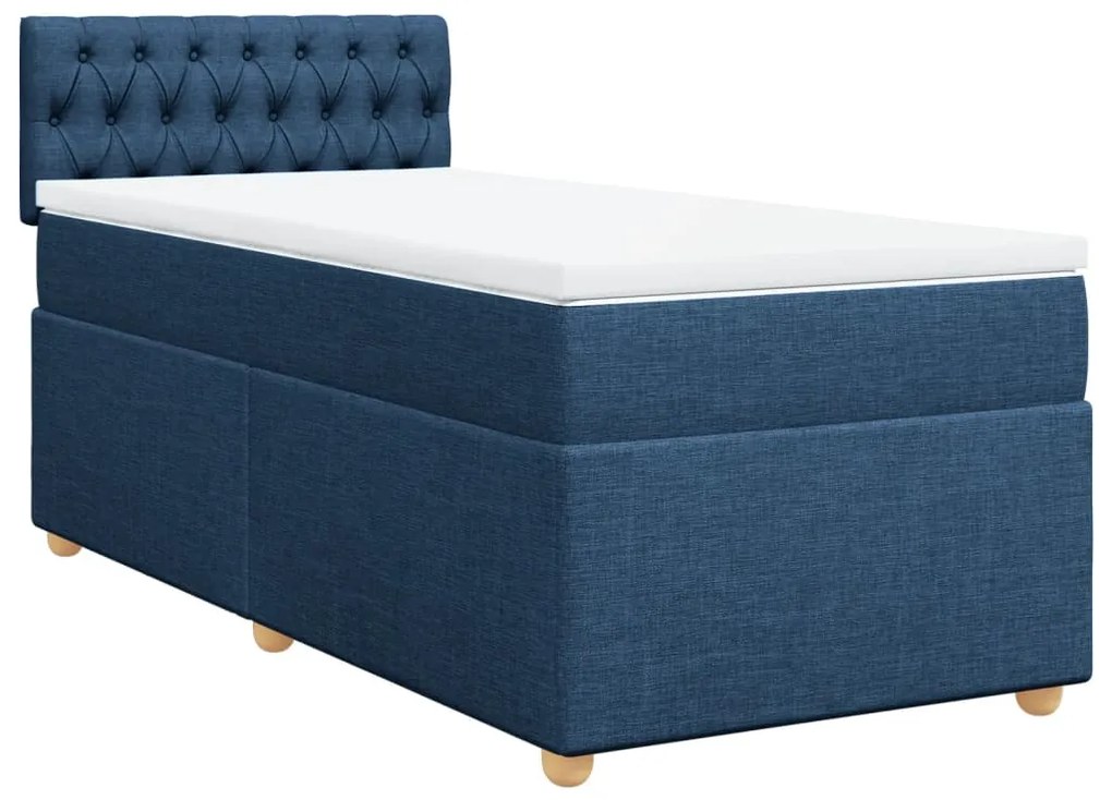 vidaXL Κρεβάτι Boxspring με Στρώμα Μπλε 90x190 εκ.Υφασμάτινο