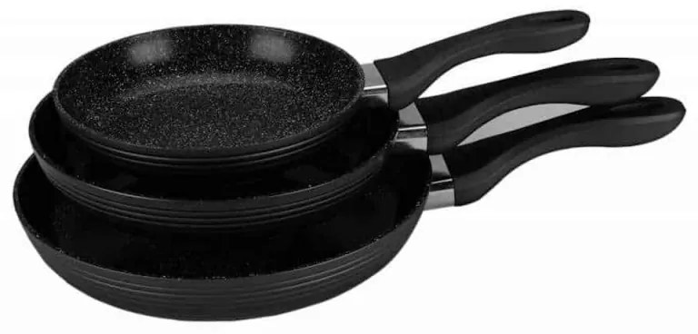 Σετ 3 τηγάνια Royalty Line FM3F, 20/24/28 cm, Μαρμάρινο φινίρισμα, Επαγωγή, Ανθεκτικές στη θερμότητα λαβές, Μαύρο