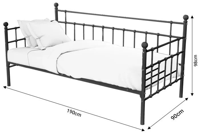 Κρεβάτι-Καναπές Havelock μαύρο μεταλλικό 90x190x98εκ 197.6x95.7x98 εκ.