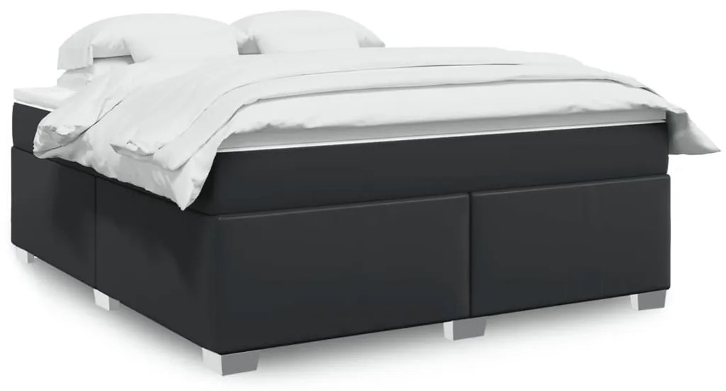 Κρεβάτι Boxspring με Στρώμα Μαύρο 180x200εκ.από Συνθετικό Δέρμα - Μαύρο