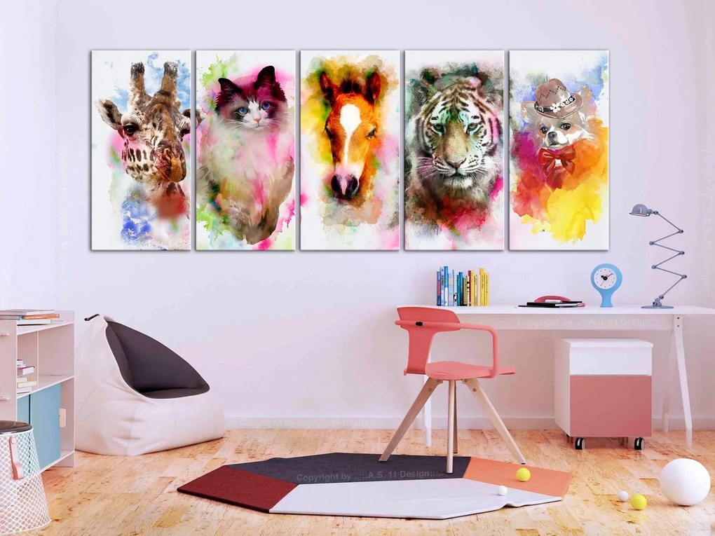 Πίνακας - Watercolour Animals (5 Parts) Narrow 225x90