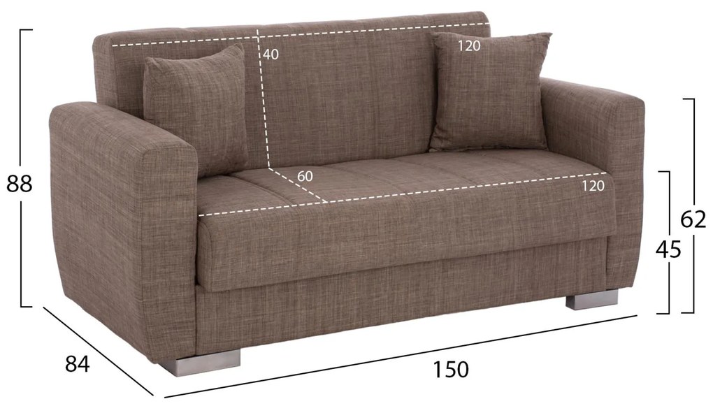 Καναπές - Κρεβάτι Polya 2θέσιος Καφέ 150x84x88 εκ. 150x84x88 εκ.