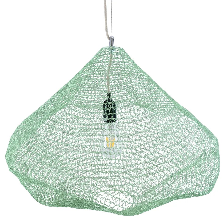 GloboStar® KENTUCKY 01866 Vintage Κρεμαστό Φωτιστικό Οροφής Μονόφωτο 1 x E27 AC220-240V IP20 - Φ60 x Υ50cm - Apple Green Μεταλλικό Πλέγμα - 5 Χρόνια Εγγύηση