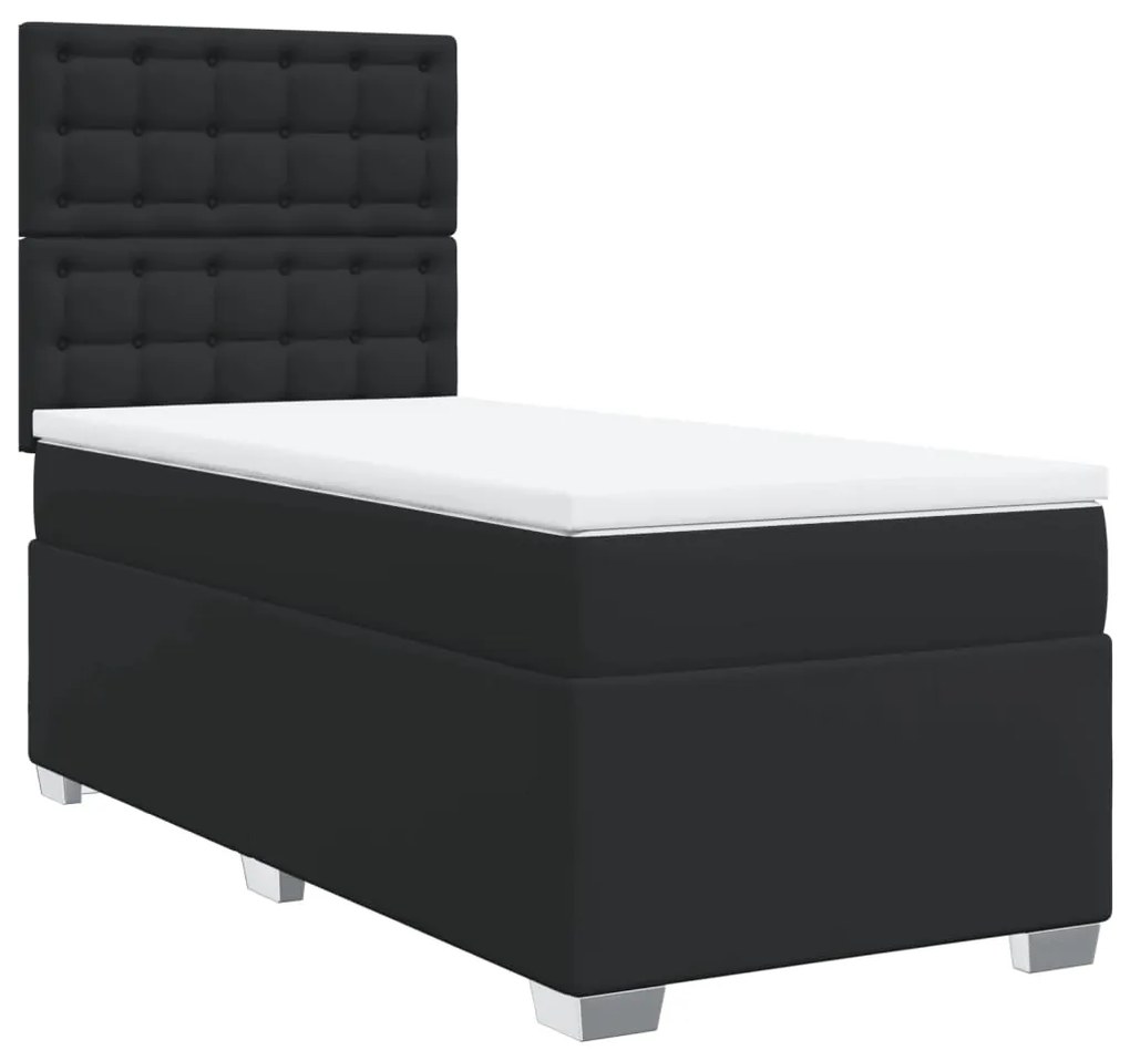 vidaXL Κρεβάτι Boxspring με Στρώμα Μαύρο 80 x 200 εκ. Συνθετικό Δέρμα