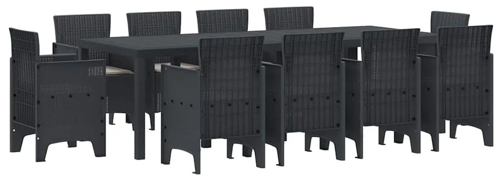 vidaXL Σέτ φαγητού για κήπο 11 pcs Ανθρακί Rattan Polt