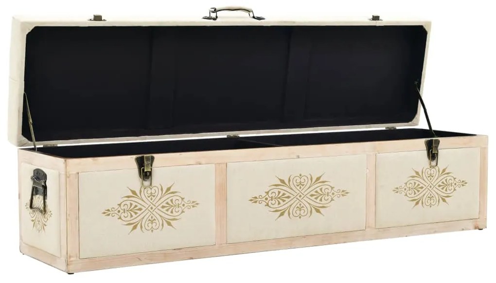 vidaXL Πάγκος Αποθήκευσης 110 εκ. Κρεμ Μασίφ Ξύλο και Ύφασμα