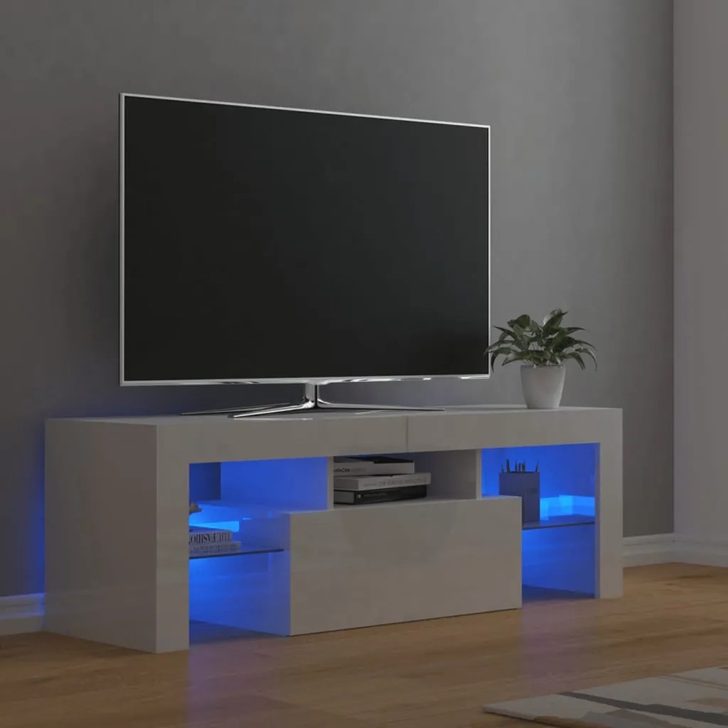 vidaXL Έπιπλο Τηλεόρασης με LED Γυαλιστερό Λευκό 120 x 35 x 40 εκ.