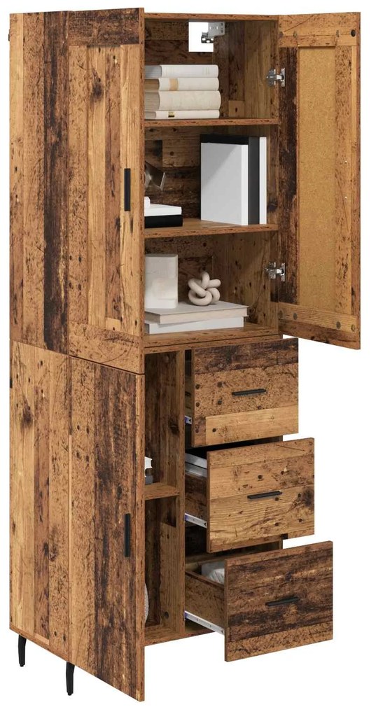 vidaXL Highboard με συρτάρι 2 pcs Παλιό Ξύλο Σύνθετο Ξύλο και Γυαλί