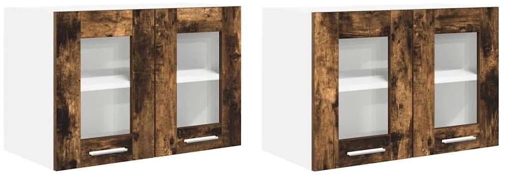 vidaXL Κρεμαστό ντουλάπι με πόρτα 2 pcs Καπνιστό Δρύς 60 x 31 x 40 εκ