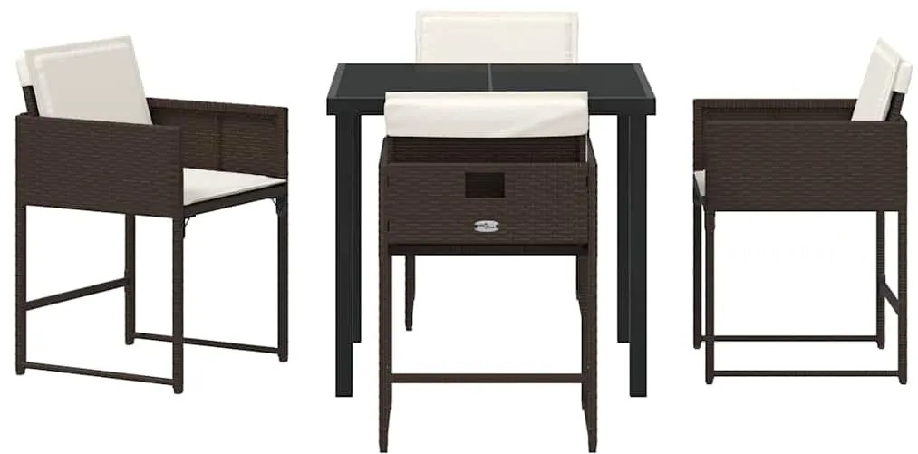 vidaXL Σέτ φαγητού για κήπο με μαξιλάρι 5 pcs Καφέ συνθετικό ρατάν
