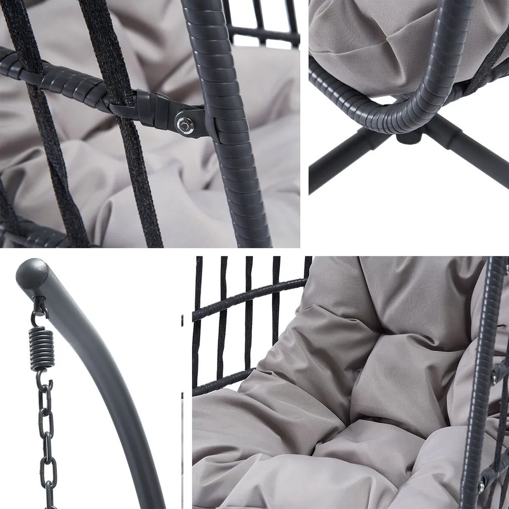 Κρεμαστή πολυθρόνα Comfivo 316, 200x92x115cm, 24 kg, Σκούρο γκρι, Γκρι, Μέταλλο, Πλαστικό ψάθινο, Ταπισερί, Μαξιλάρι καθίσματος: Ναι | Epipla1.gr