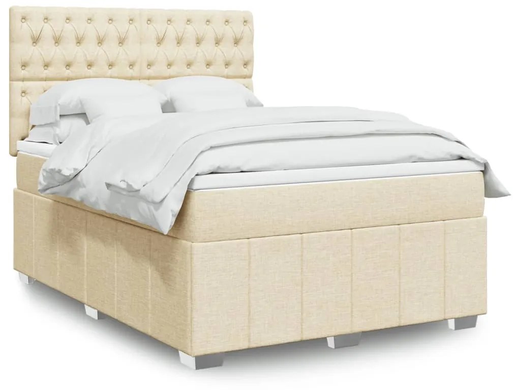 Κρεβάτι Boxspring με Στρώμα Κρεμ 140x200 εκ. Υφασμάτινο - Κρεμ