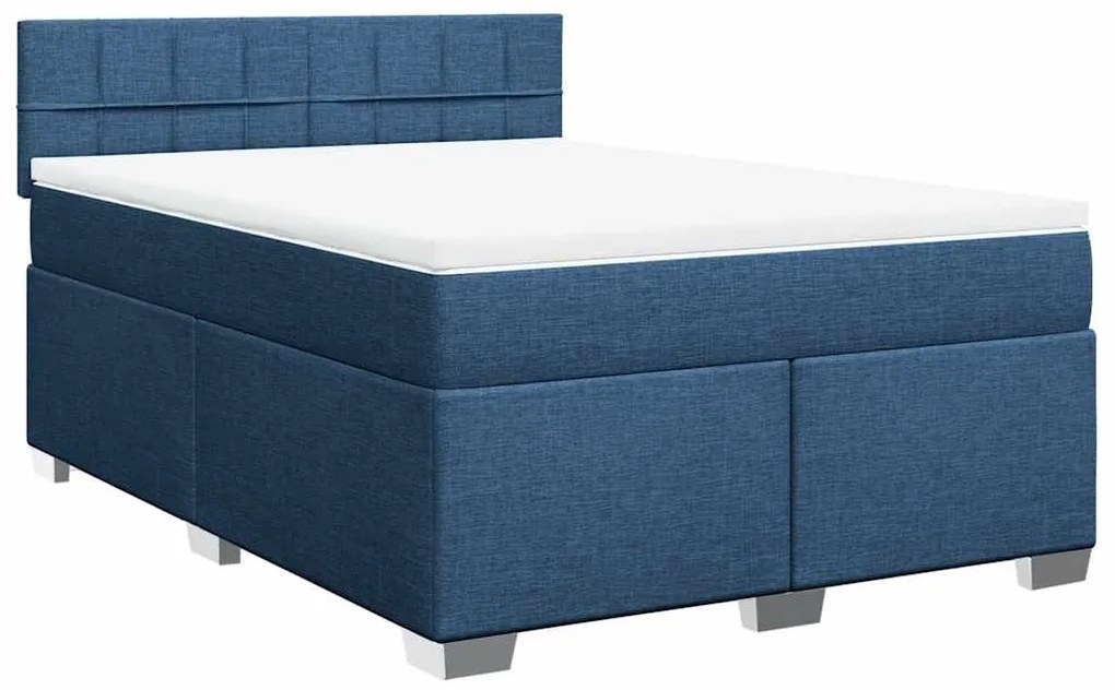 vidaXL Κρεβάτι Boxspring με Στρώμα Μπλε 140x190 εκ. Υφασμάτινο