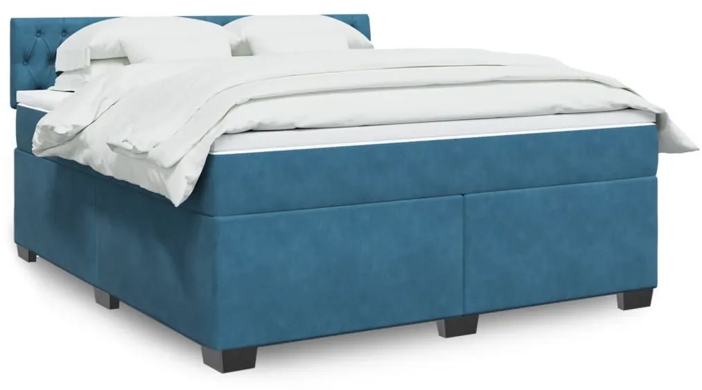 vidaXL Κρεβάτι Boxspring με Στρώμα Μπλε 180x200 εκ. Βελούδινο