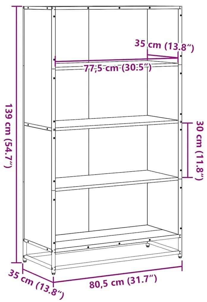 Βιβλιοθήκη Γκρι Sonoma 80,5x35x139 cm Ξύλινη κατασκευή - Γκρι