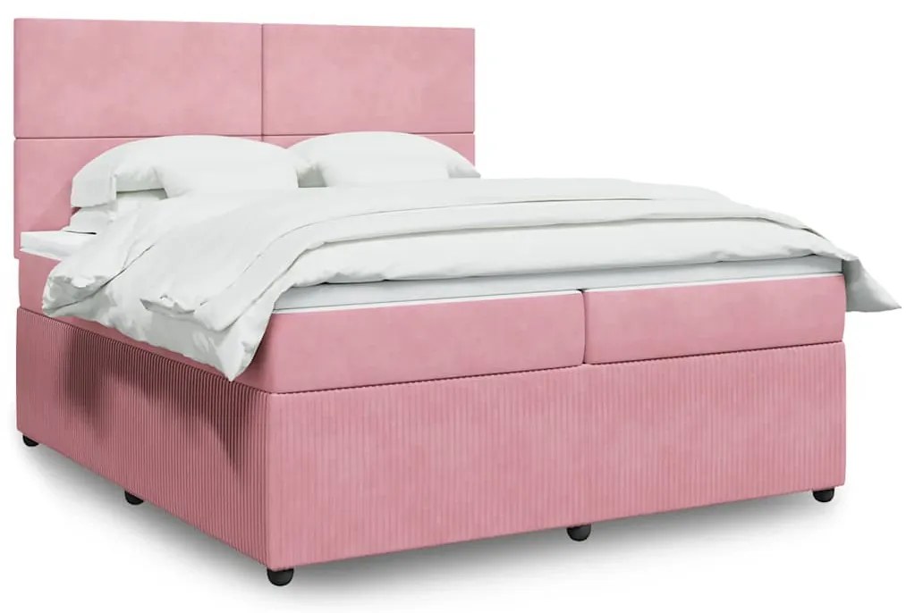 vidaXL Κρεβάτι Boxspring με Στρώμα Ροζ 200x200 εκ. Βελούδινο