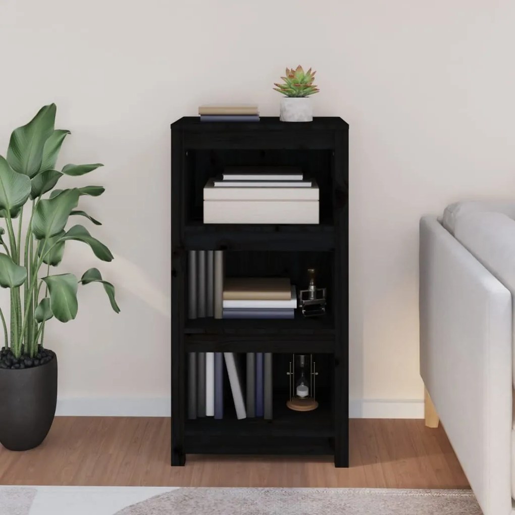vidaXL Βιβλιοθήκη Μαύρη 50 x 35 x 97 εκ. από Μασίφ Ξύλο Πεύκου