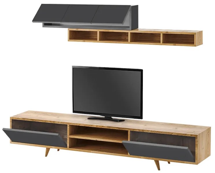 Σύνθεση τηλεόρασης Serine Megapap χρώμα sapphire oak - ανθρακί 170x37x45εκ. - GP055-0025,1