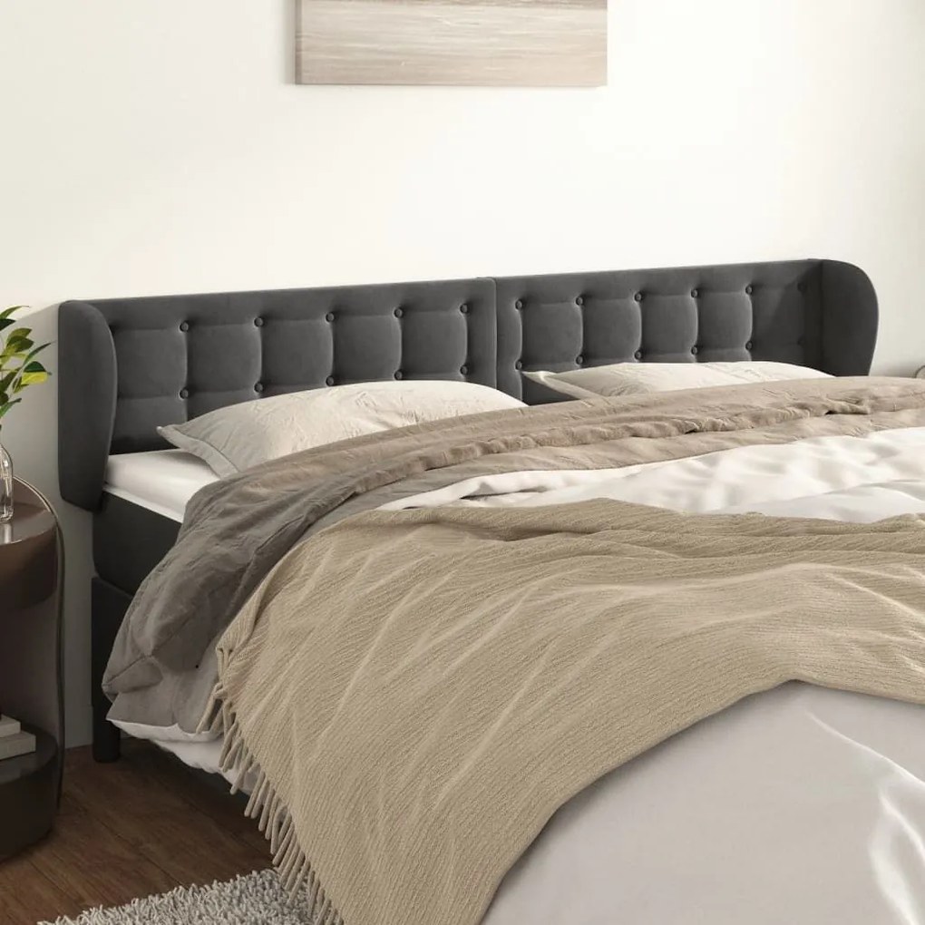 Κεφαλάρι με Πτερύγια Σκούρο Γκρι 163x23x78/88 εκ. Βελούδινο - Γκρι
