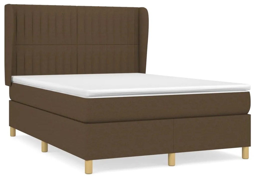 vidaXL Κρεβάτι Boxspring με Στρώμα Σκούρο Καφέ 140x190 εκ. Υφασμάτινο