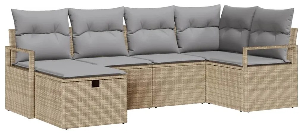 vidaXL Σετ Καναπέ Κήπου με μαξιλάρι 6 pcs Μπεζ Πολυ ράταν