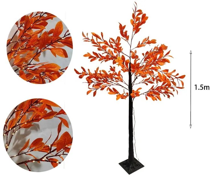 Led Φωτιζόμενο Δέντρο Καφέ με Πορτοκαλί Φύλλα 150cm - Led Orange Tree