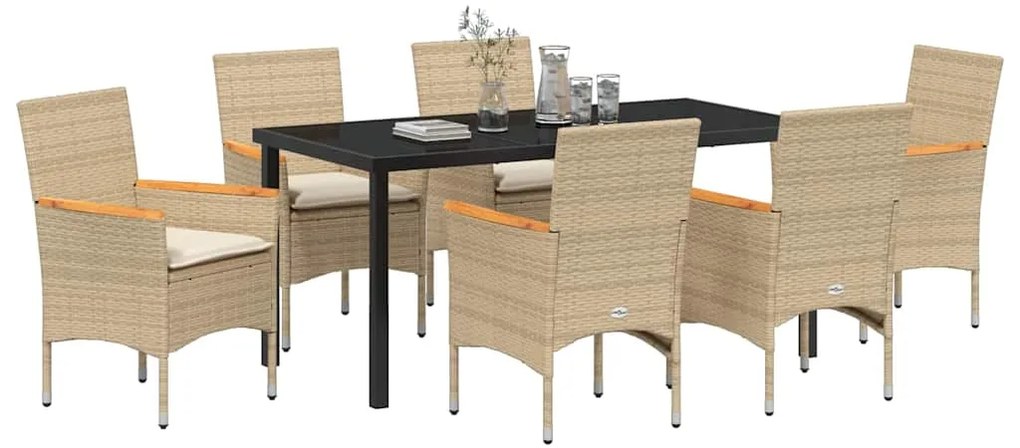 vidaXL Σέτ φαγητού για κήπο με μαξιλάρι 7 pcs Μπεζ Πολυ ράταν