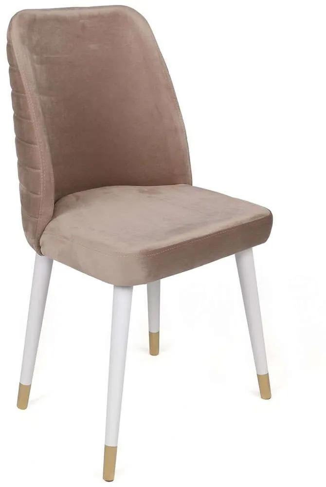 Καρέκλα Hugo (Σετ 2Τμχ) 974NMB1676 50x49x90cm White-Beige Μέταλλο,Βελούδο,Ξύλο