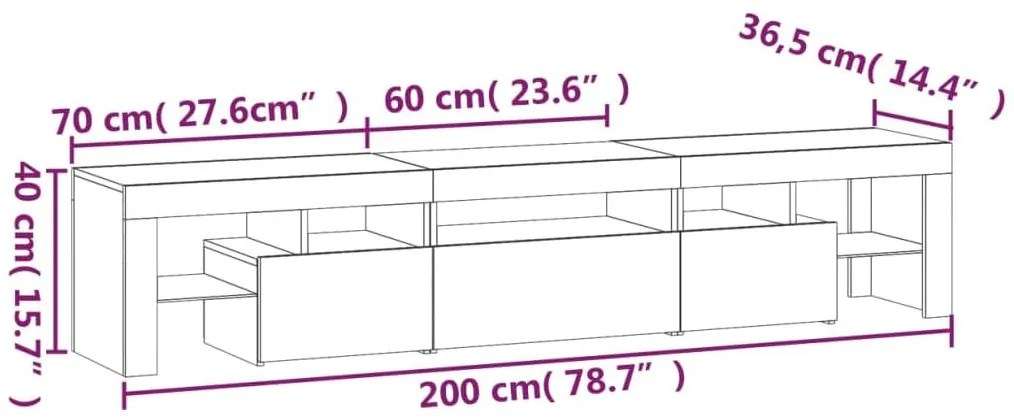 Έπιπλο Τηλεόρασης με LED Γκρι Σκυροδέματος 200x36,5x40 εκ. - Γκρι