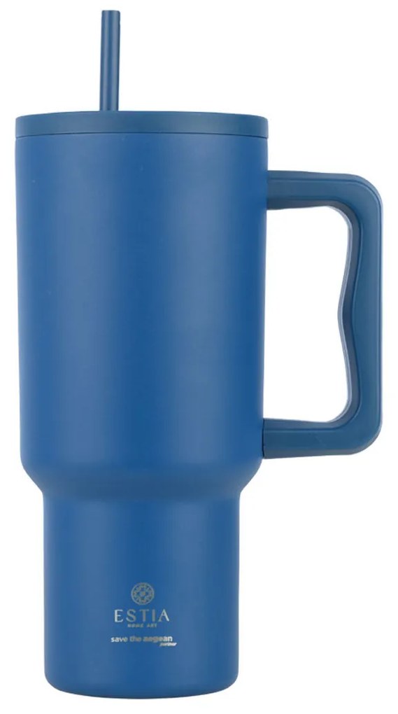 Κούπα Θερμός Με Λαβή &amp; Καλαμάκι 900ml Estia Save The Aegean Tumbler Denim Blue 01-32166