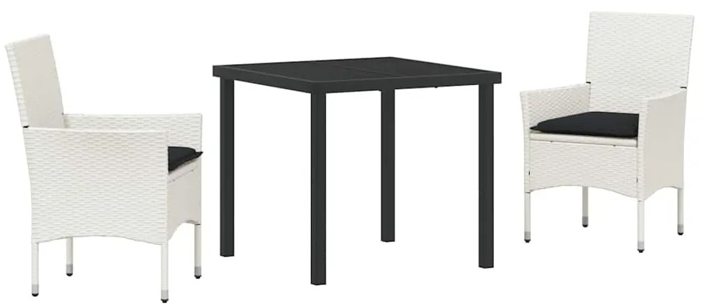 vidaXL Σέτ φαγητού για κήπο με μαξιλάρι 3 pcs Λευκό Πολυ ράταν