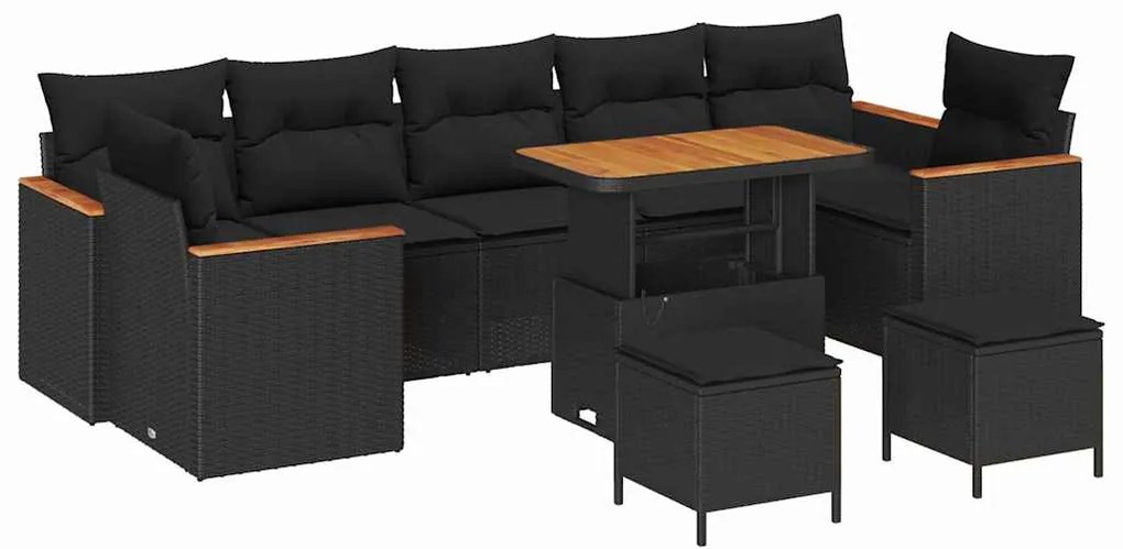 vidaXL Σετ Καναπέ Κήπου με μαξιλάρι 10 pcs Μαύρο Πολυ ράταν