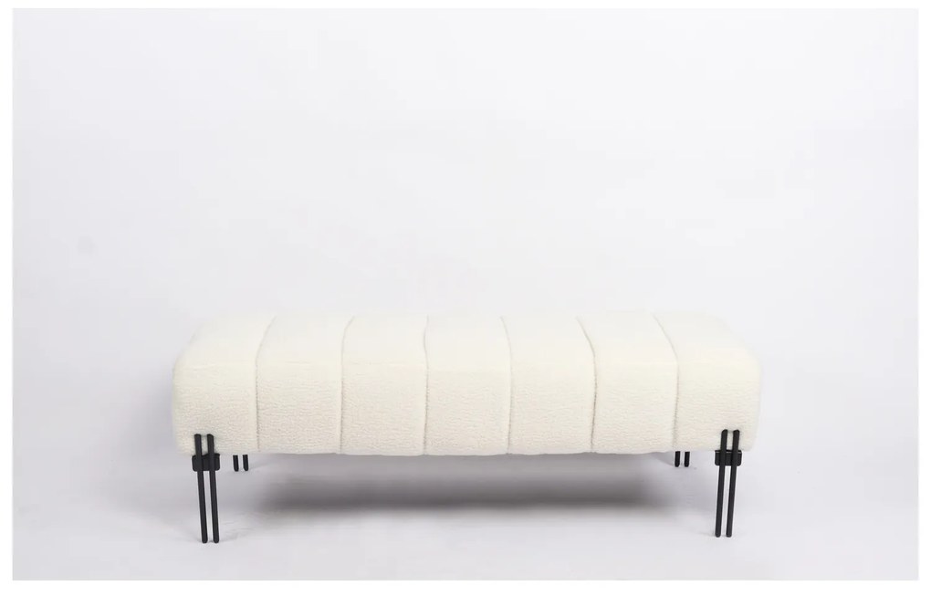 Παγκάκι Ottoman ArteLibre KUBO Λευκό Ύφασμα Teddy/Μέταλλο 40x116.5x50cm