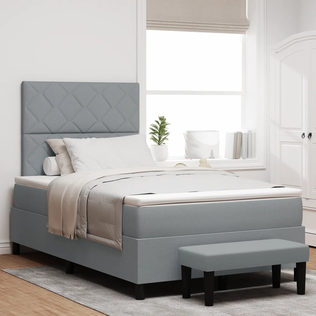 vidaXL Κρεβάτι Box Spring με Στρώμα & Πάγκο Ανοιχτό Γκρι 120x200 εκ. Ύφασμα