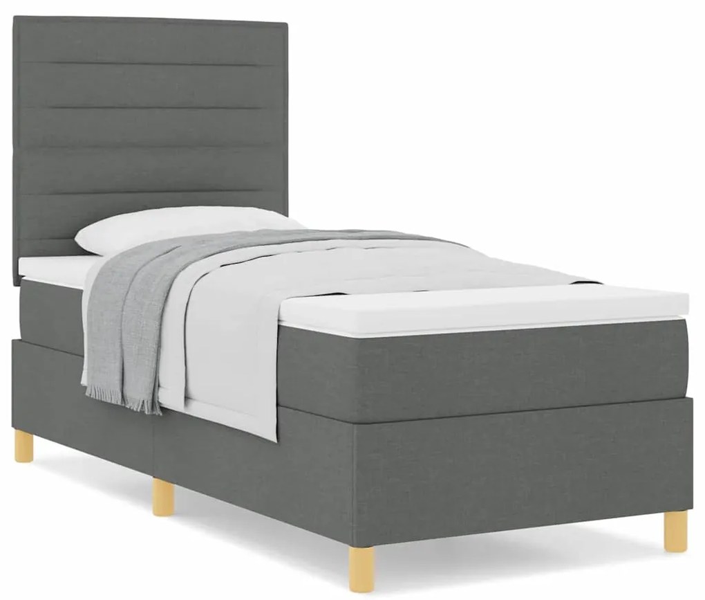 vidaXL Κρεβάτι Box Spring με στρώμα Σκοτεινού Γκρι Μονό Ύφασμα