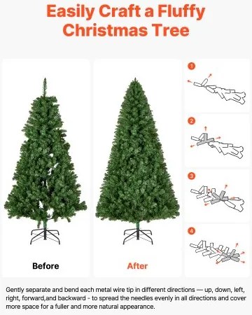 VEVOR Christmas Tree, 1.8m Artificial Xmas Tree, Full Holiday Decor Trees with 1250 Branch Tips & Sturdy Metal Base for Home Party Office Decoration