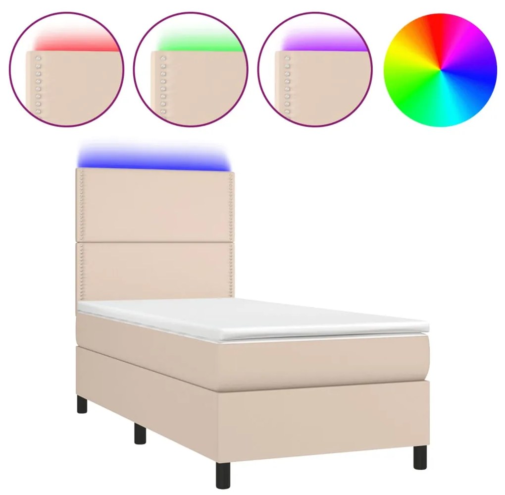 ΚΡΕΒΑΤΙ BOXSPRING ΣΤΡΩΜΑ&amp;LED ΚΑΠΟΥΤΣΙΝΟ 90X200 ΕΚ. ΣΥΝΘ. ΔΕΡΜΑ 3135866