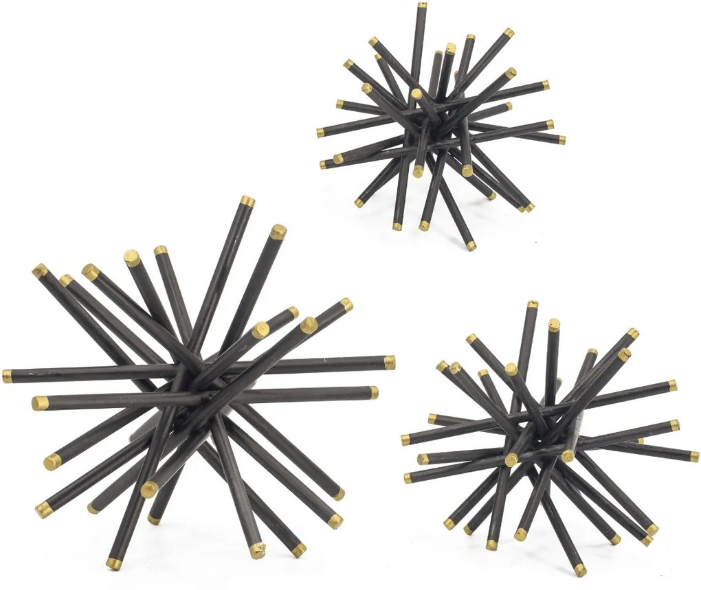 Artekko Star Μαύρα Μεταλλιά Επιτραπέζια Διακοσμητικά με Χρυσές Λεπτομέρειες (29x29x29)cm 3pcs Artekko 82252-DS
