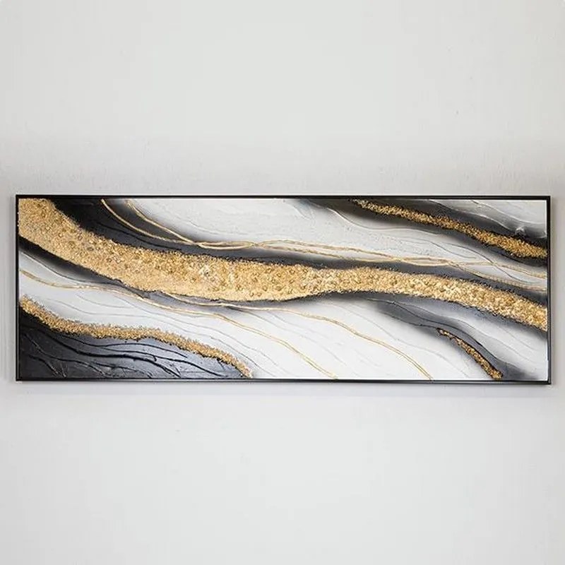 Πίνακας Σε Καμβά Με Πλαίσιο 755-12041 52x152x4.5cm Black-White-Gold Estheti Home Κάθετοι Wood, Canvas