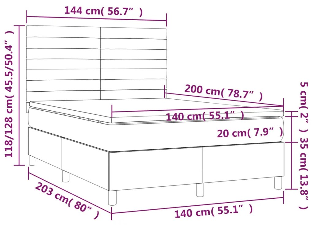 vidaXL Κρεβάτι Boxspring με Στρώμα Μαύρο 140x200 εκ. Βελούδινο