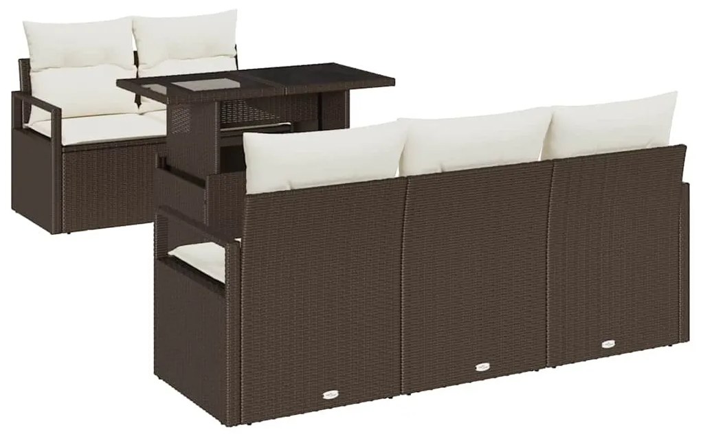 vidaXL Σετ Καναπέ Κήπου με μαξιλάρι 6 pcs Καφέ Πολυ ράταν
