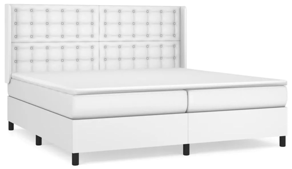 vidaXL Κρεβάτι Boxspring με Στρώμα Λευκό 200x200 εκ. Συνθετικό Δέρμα