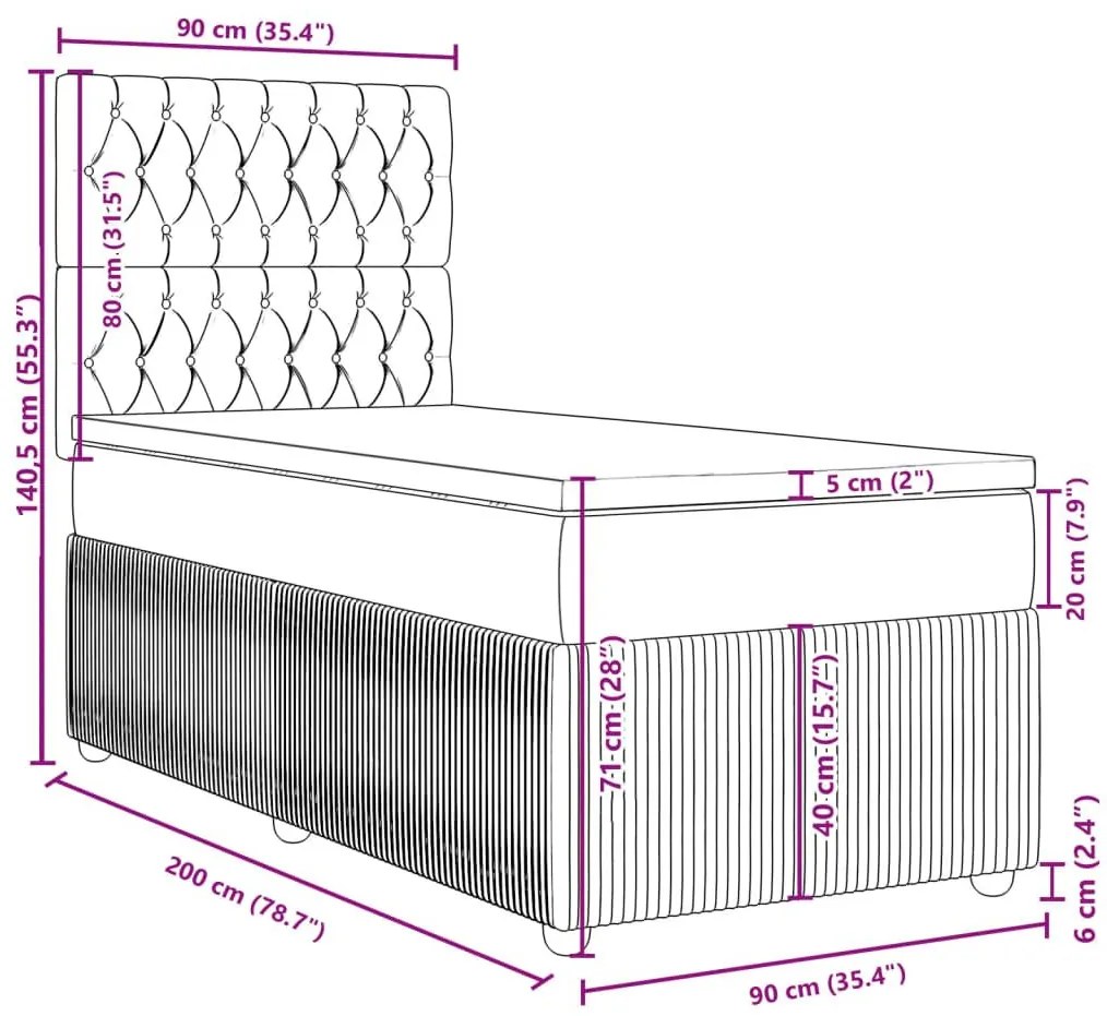 Κρεβάτι Boxspring με Στρώμα Σκούρο Γκρι 90x200 εκ. Βελούδινο - Γκρι